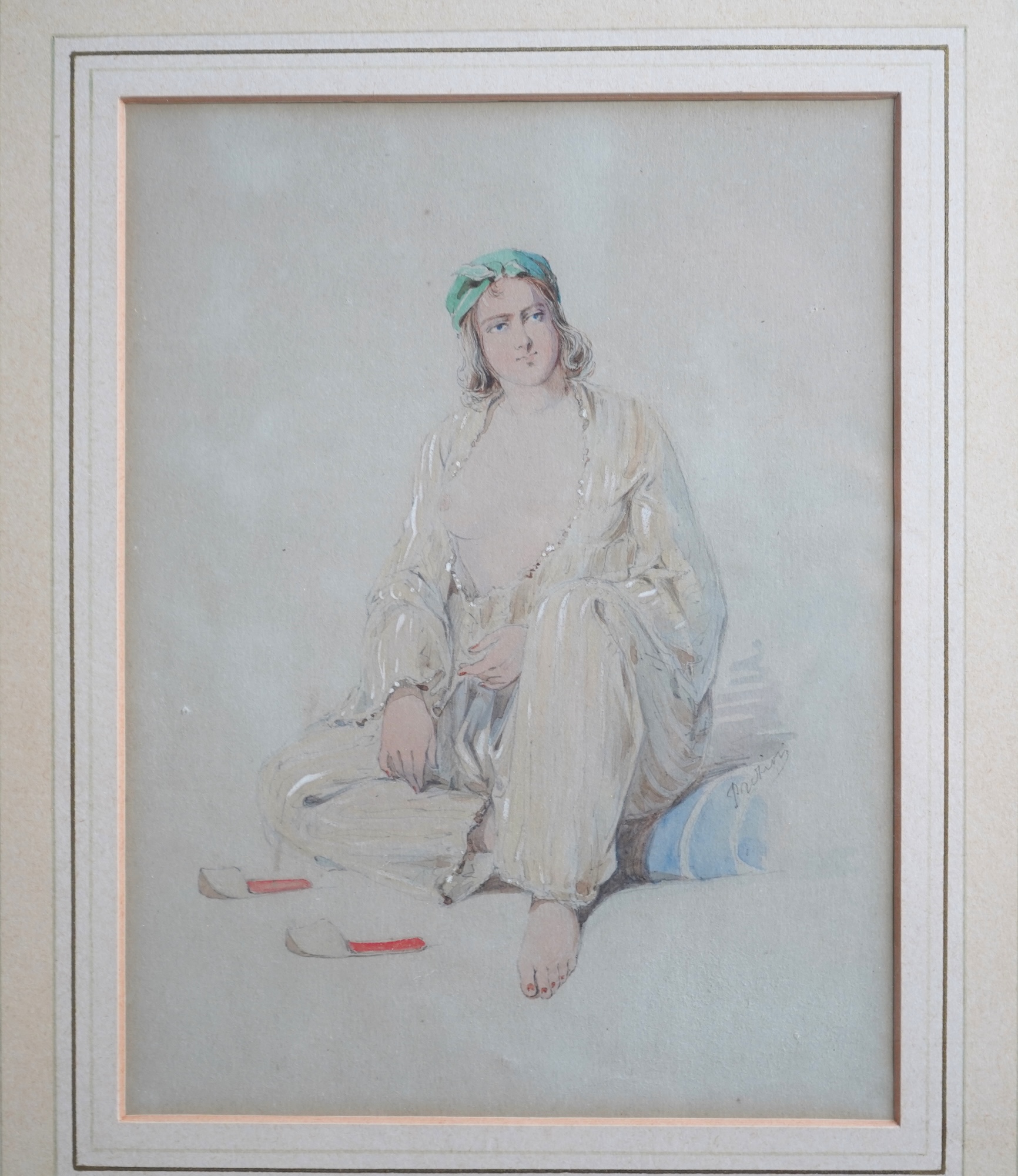 Amedeo Preziosi, Maltese 1816-1882, Study of a semi-nude woman seated on a cushion